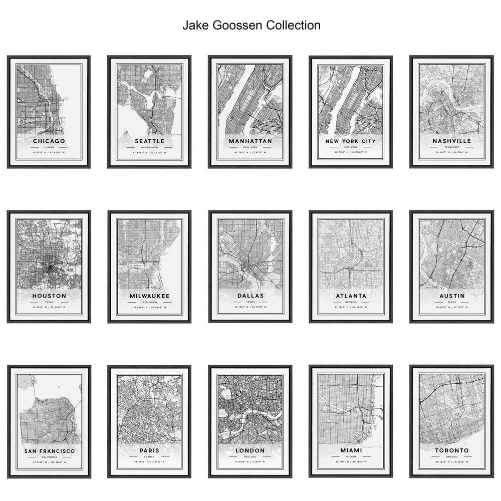 Seattle Modern Map Framed Canvas Wall Art, 18x24, Dark Gray