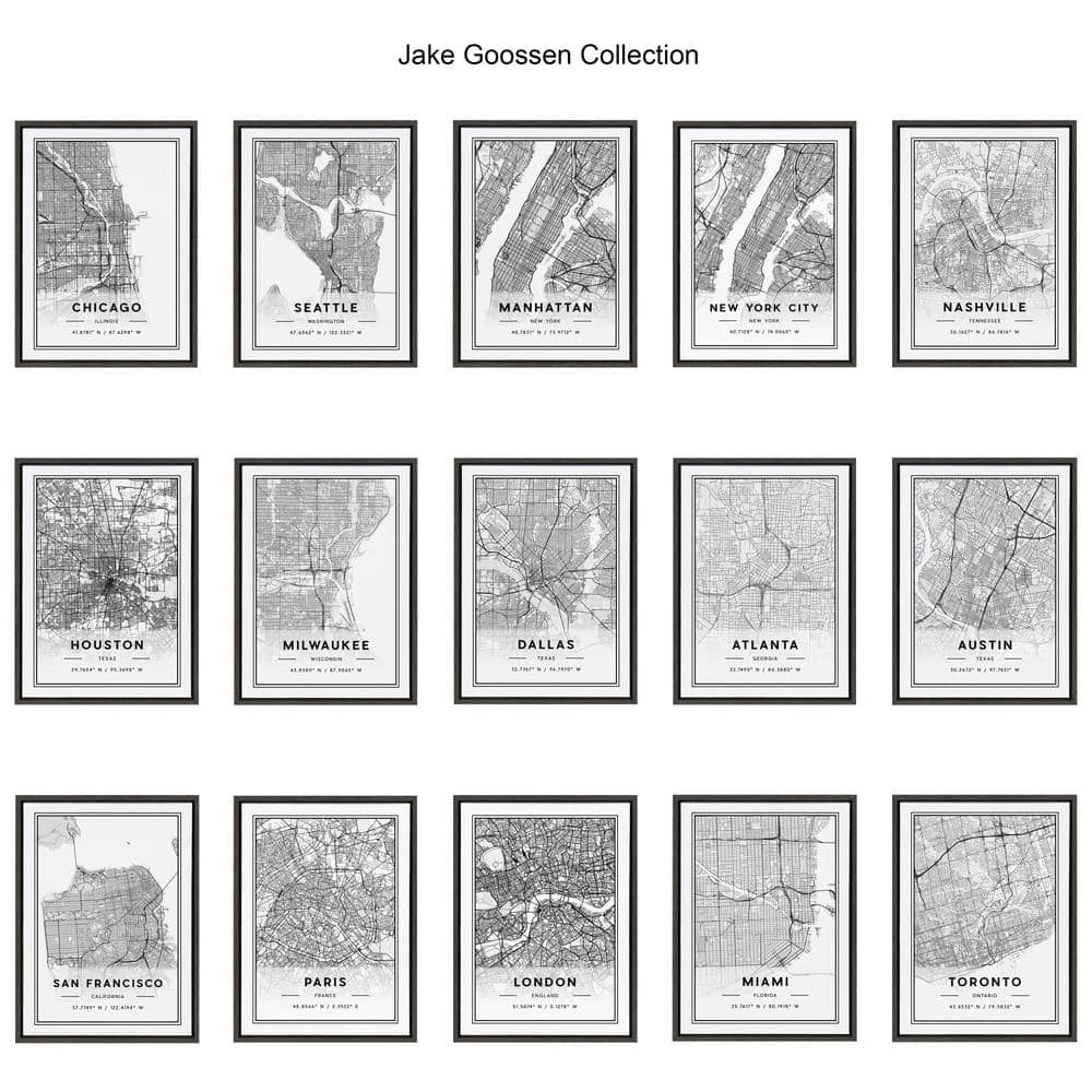 Sylvie Atlanta Modern Map Gray Framed Canvas Wall Art