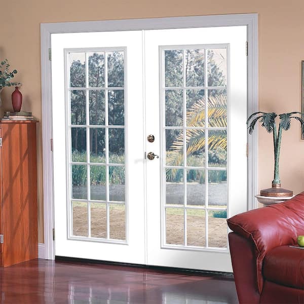 72 in. x 80 in. Ultra White Steel Prehung Left-Hand Inswing 15-Lite Clear Glass Patio Door with Brickmold