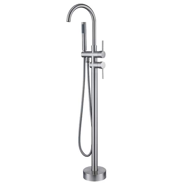 cadeninc Double-Handle Floor Mounted Claw Foot Freestanding Tub Faucet in Brushed Nickel