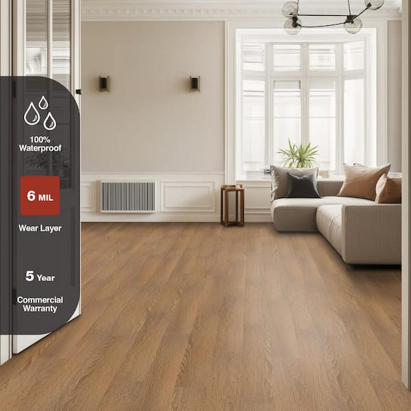 Redwood Shores Oak 6 MIL x 6 in. x 36 in. Waterproof Click Lock Vinyl Plank Flooring (23.95 sq. ft./case)