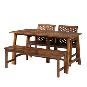 Dark Brown 4-Piece Acacia Wood Boho Rectangle Table Outdoor Dining Set