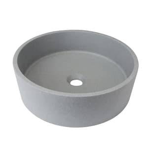15.35 in. L x 15.35 in. W Modern Style Cement Gray Concrete Round Bathroom Vessel Sink without Faucet and Drain