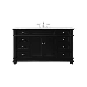 Timeless Home 60 in. W x 21.5 in. D x 35 in. H Single Bathroom Vanity in Black with White Marble