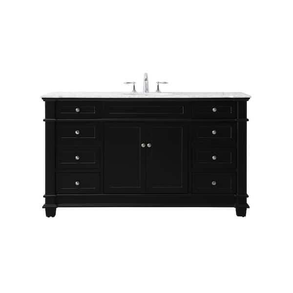 Unbranded Timeless Home 60 in. W x 21.5 in. D x 35 in. H Single Bathroom Vanity in Black with White Marble