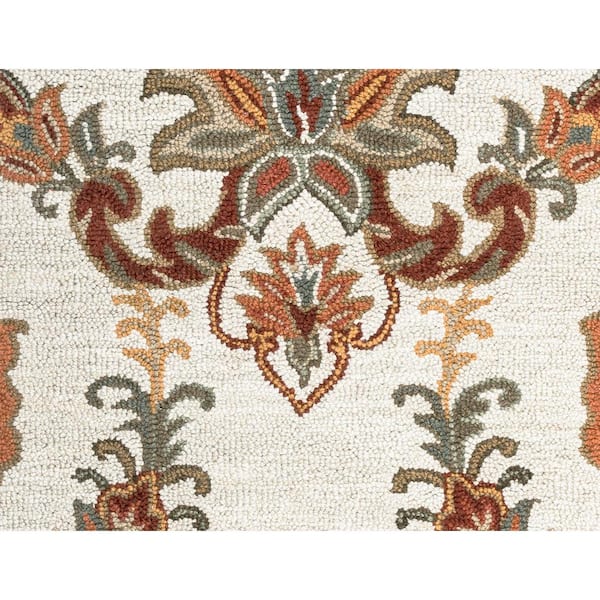 Crypt Ivory Orange 9 Ft X 12 Ft Floral Wool Area Rug Cptcy100300040912 The Home Depot