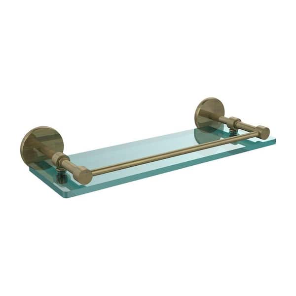 Allied Brass 16 in. L x 3 in. H x 5 in. W Clear Glass Bathroom Shelf with Gallery Rail in Antique Brass
