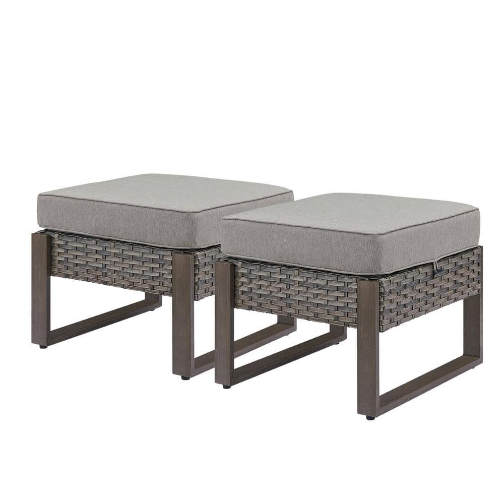 Pocassy Rectangular Framed 2-Pack Wicker Outdoor Ottoman Steel Frame ...