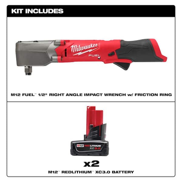 M12 FUEL 12V Lithium-Ion Brushless Cordless 1/2 in. Right Angle Impact Wrench With 3.0 Ah Battery Pack (2-Pack)