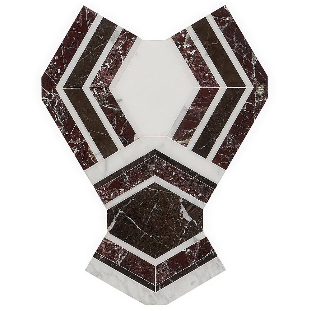 Bordeaux and Maroon Geometric Marble Mosaic Tile 11x18