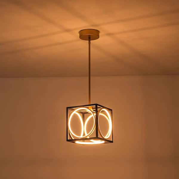 24.5-Watt 4 Light Black Gold Modern Square Integrated LED Pendant Light for Kitchen Island With PVC Shade