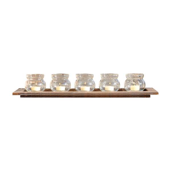 Titan Lighting Beachwood 4 in. x 23 in. Natural Wood and Clear glass Candle Holder