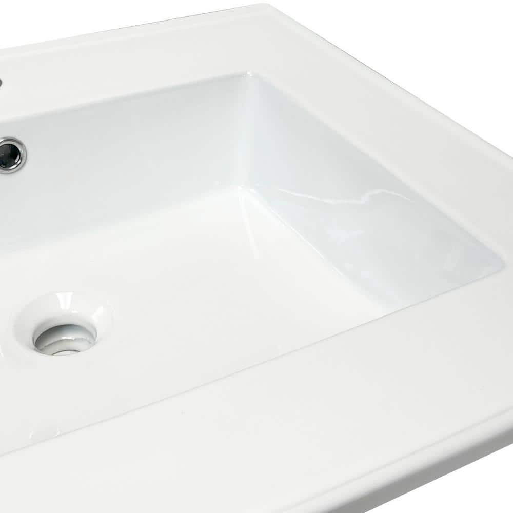 White Vitreous China Bathroom Sink Vanity Top with Single Faucet Hole