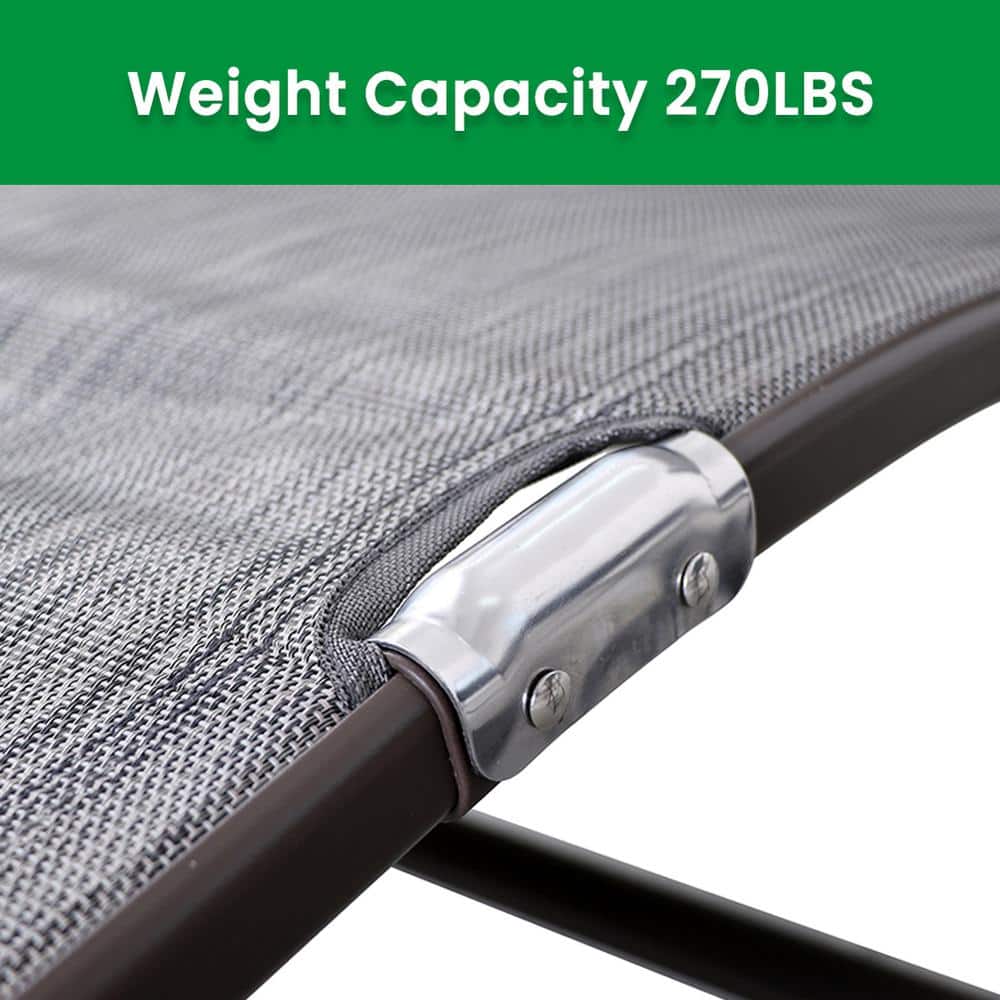 Set of 2 Gray and Brown Aluminum Adjustable Chaise Lounges