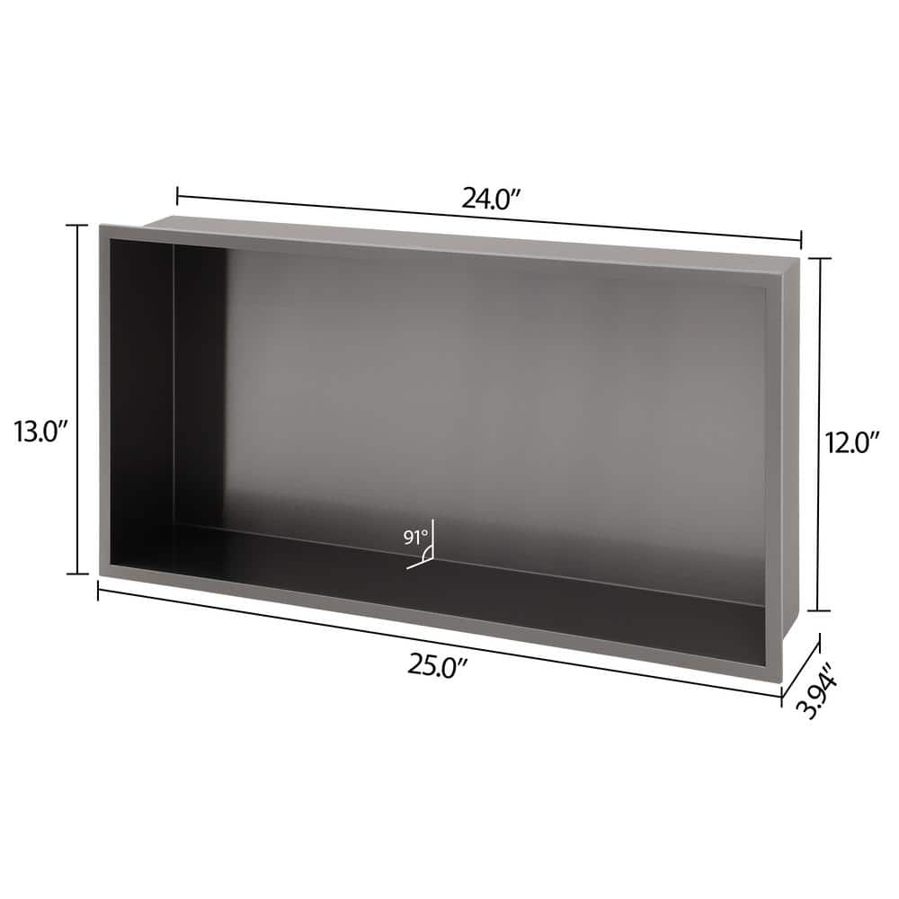 Matte Black Stainless Steel 25-Inch Shower Niche Shelf
