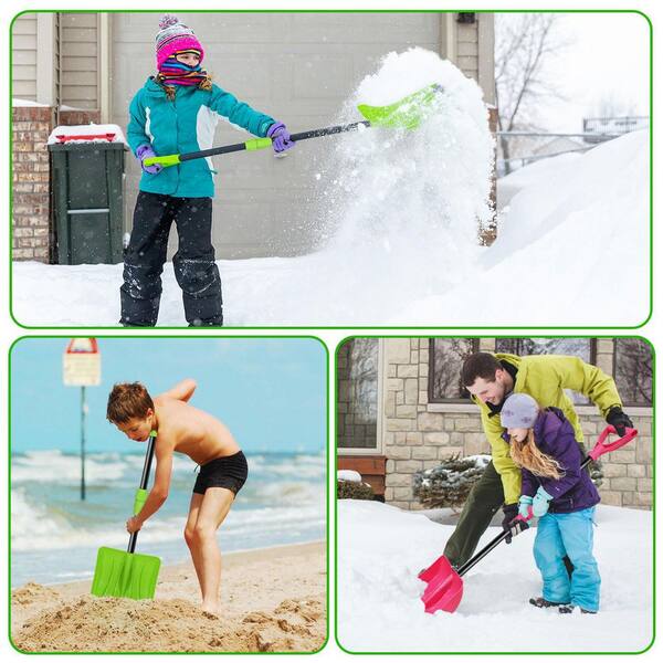 Misopily 35 in. Metal Handle PP Plastic Snow Shovel, Adjustable D