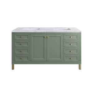 Chicago 60.0 in. W x 23.5 in. D x 34 in. H Bathroom Vanity in Smokey Celadon with Carrara Marble Marble Top