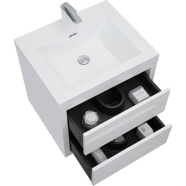 Ziyudura 24 in. Single Sink Floating White Bath Vanity with White