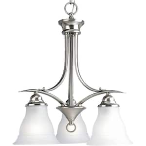 Trinity Collection 3-Light Brushed Nickel Etched Glass Traditional Chandelier Light