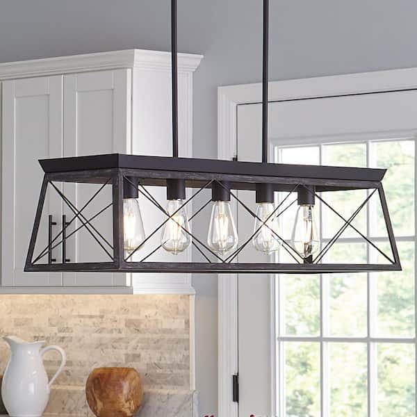 Briarwood Collection 5-Light Ceruse Black Farmhouse Linear Island Chandelier Light