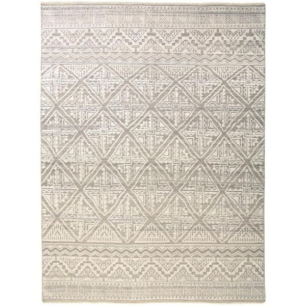 2 ft. x 8 ft. Gray, Ivory Geometric Area Rug