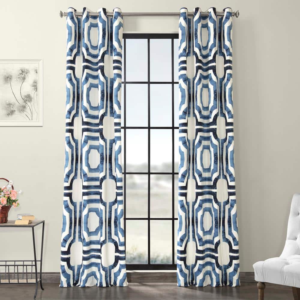 UPC 810002649103 product image for Mecca Blue Geometric Grommet Room Darkening Curtain - 50 in. W x 120 in. L (1 Pa | upcitemdb.com