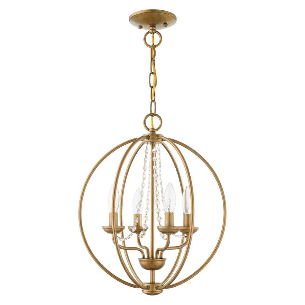 Antique Gold Leaf 4-Light Mini Chandelier with Draping Crystals