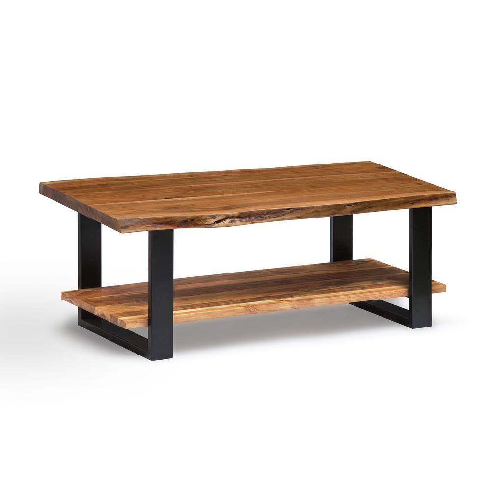 Alpine Natural Acacia Wood and Black Metal Rectangular Coffee Table