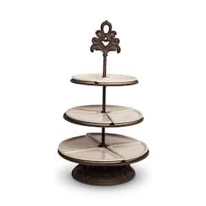 16 in. Dia x 26.25 in. H 3-Tiered Server-Cream Ceramic with Metal Base-Baroque