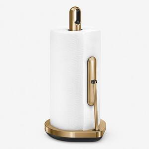 Precision-tuned Tension Arm Countertop Brass Stainless Steel Paper Towel Holder with Finger Loop