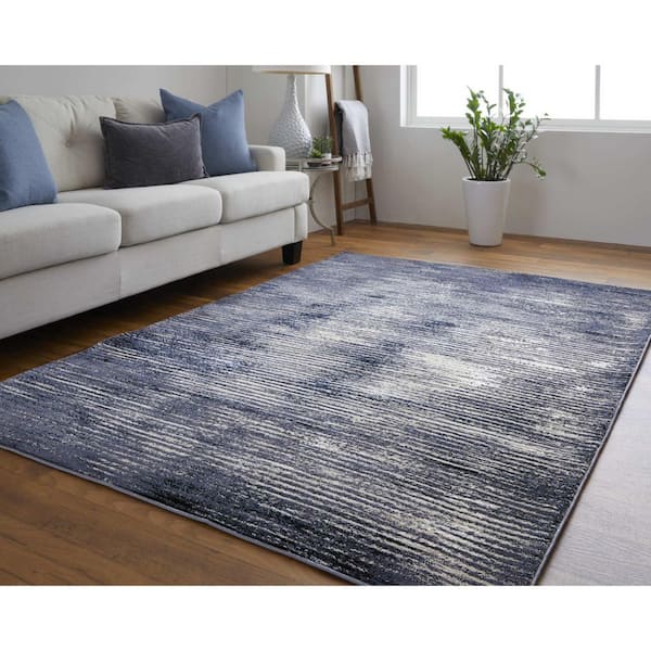 10 ft. x 13 ft. Blue and Ivory Striped Area Rug