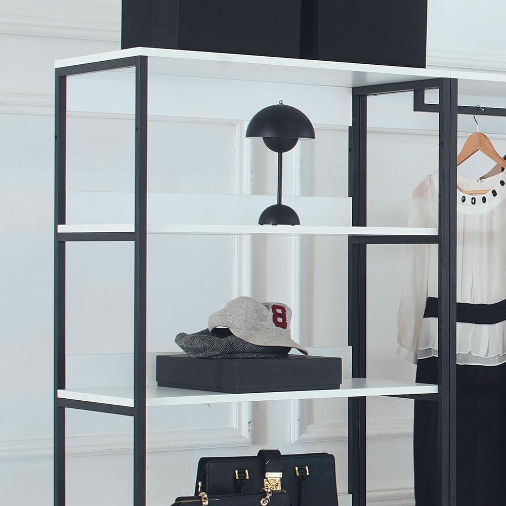 Fiona 96 in. White and Black Freestanding Closet System with Drawers