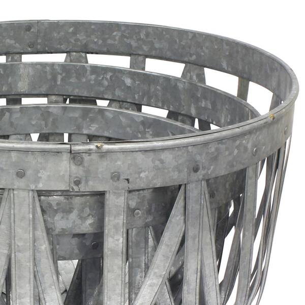 Stonebriar Collection - 18 in. X 12 in. Large Antique Galvanized Metal Round Open Weave Baskets (Set of 3)