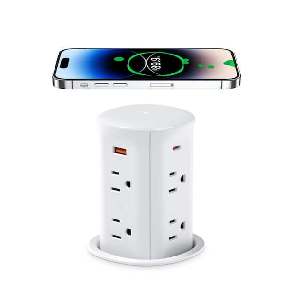 3 in. White 8-Outlet Pop-Up Countertop Outlet with Wireless 12 A 20-Watt PD and 4 USB Ports for Kitchen and Office