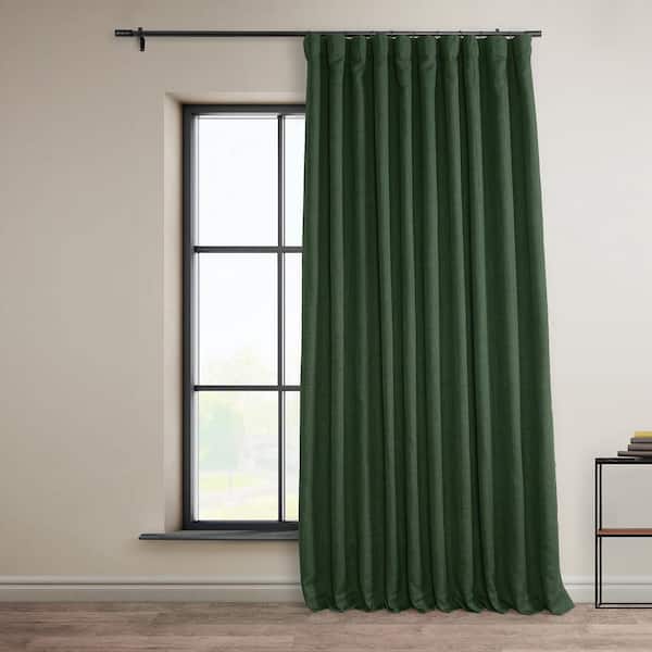 Exclusive Fabrics & Furnishings Key Green Faux Linen Extra Wide Room Darkening Curtain - 100 in. W x 96 in. L (1 Panel)