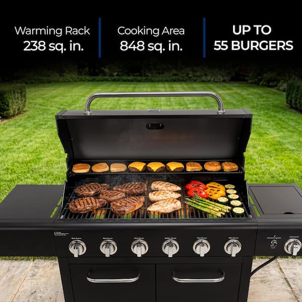 6-Burner Propane Gas Grill with Side Burner, 73,000 BTU Total Cooking Power, 819 Sq. In. Cooking Space, Black