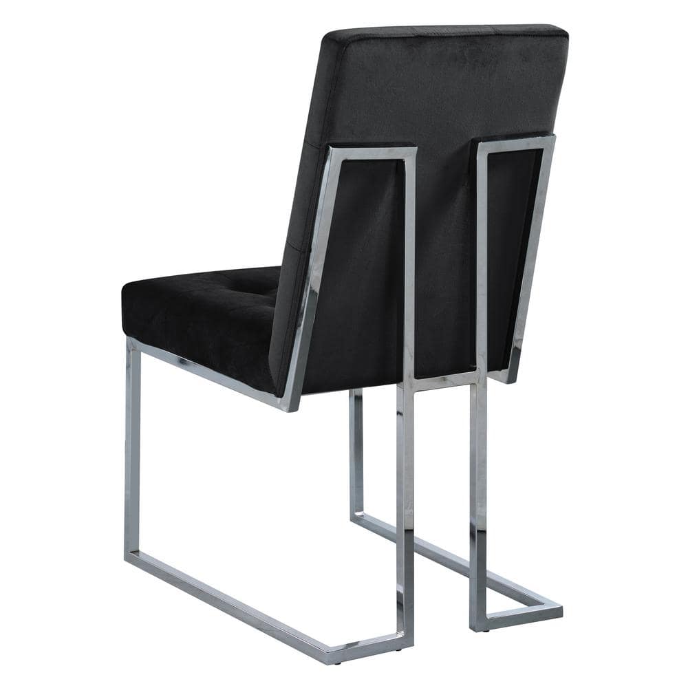 Elegant High-Back Black Velvet Side Chair with Silver Metal Frame