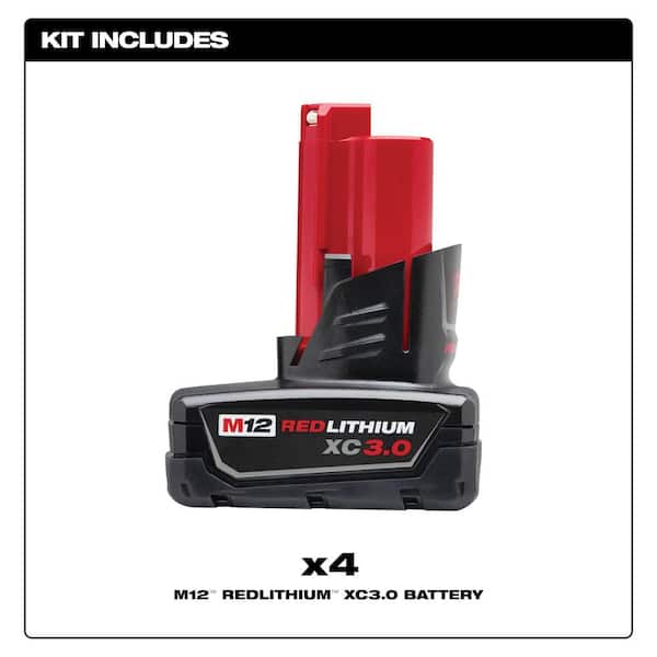 M12 12-Volt Lithium-Ion XC Extended Capacity 3.0 Ah Battery Pack (4-Pack)