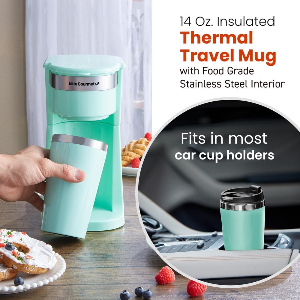Mint Green Single Serve Coffee Maker with Travel Cup