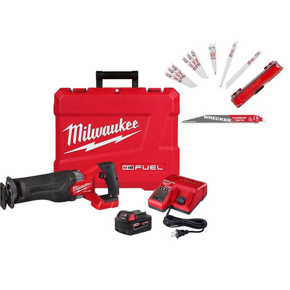Milwaukee M18 FUEL 18V Lithium-Ion Brushless Cordless SAWZALL Reciprocating  Saw w/one 5.0 Ah Batteries, Charger and Blade Set 2821-21-49-22-1110P The  Home Depot