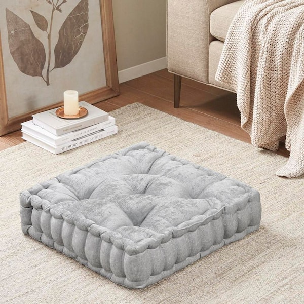 YESSKY DOWELL ENTER LLC Gray Polyester Square Pouf Floor Pillow Cushion Upholstered Pouf Comfortable Home Pouf