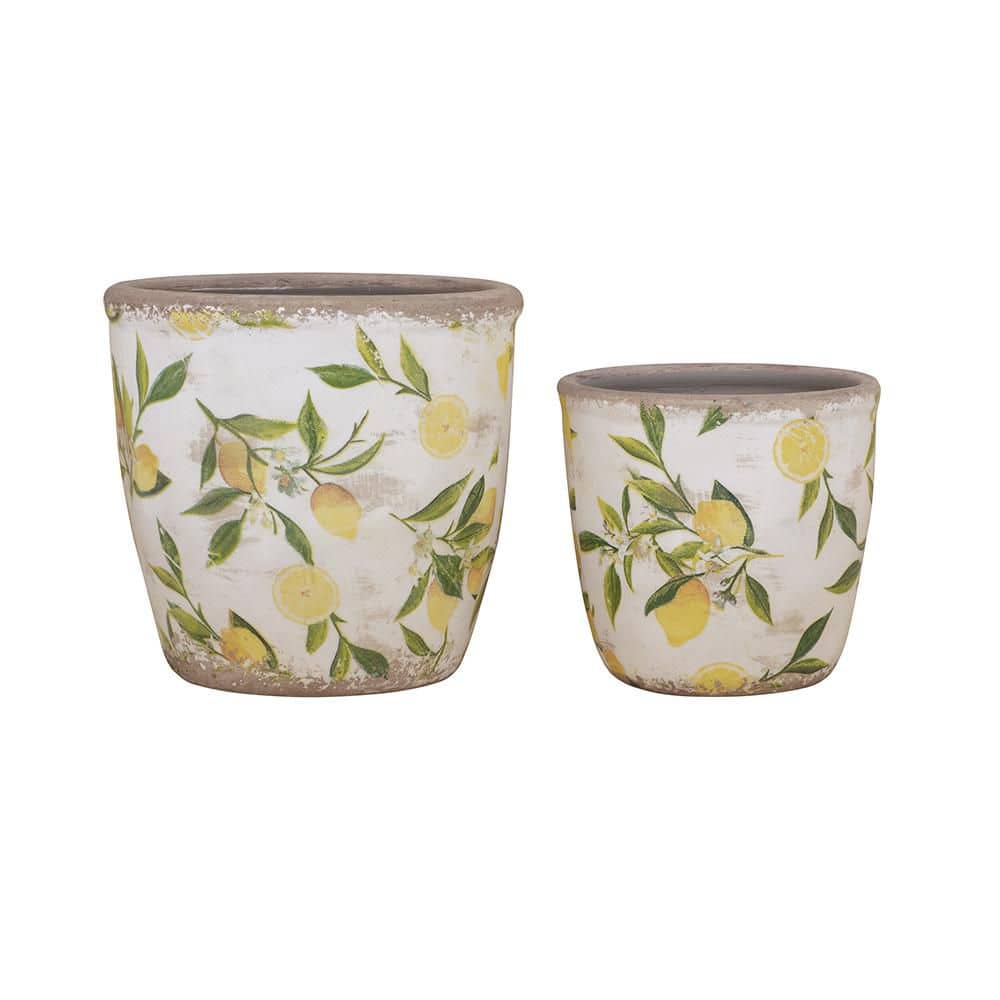Lemon Motif Matching Ceramic Planters with Yellow Lemon Motif