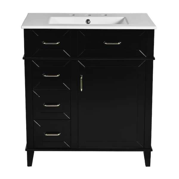 30 in. Single Sink Freestanding Black Bath Vanity with White Ceramic Top Unassembled