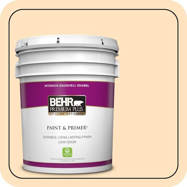 BEHR PREMIUM PLUS 5 gal. #320C-2 Cream Yellow Eggshell Enamel Low Odor Interior Paint & Primer
