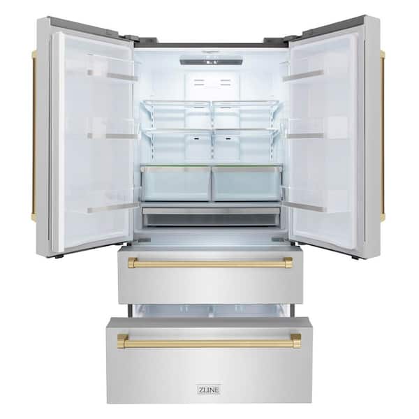 Autograph Edition 36 in. 4-Door French Door Refrigerator with Internal Ice Maker in Stainless Steel & Champagne Bronze
