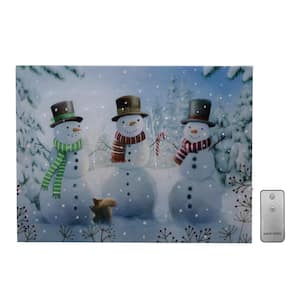 16 in. Battery Operated Lighted Wall Art - Cheerful Snowmen