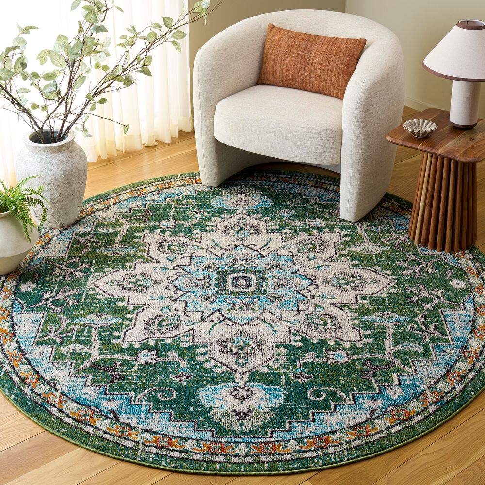 Madison 7 ft. x 7 ft. Round Sage/Blue Distressed Border Area Rug price history on PriceWatchPro