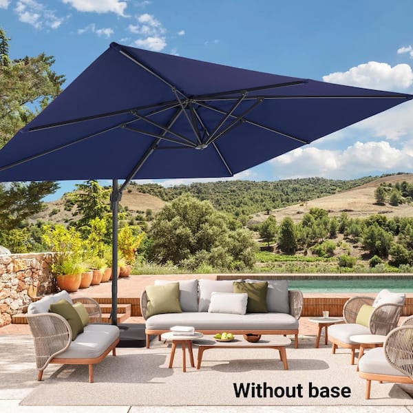 Sonkuki 11.5 x 9 ft. Aluminium Frame Cantilever Patio Umbrella 360° Rotation and Infinite Canopy Angle Adjustment in Navy Blue