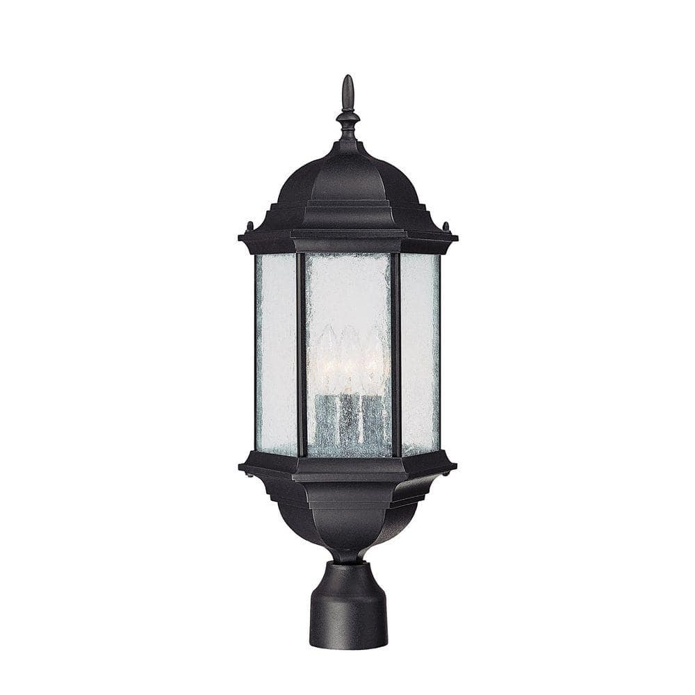 Main Street 3-Light Black Metal Hardwired Outdoor Weather Resistant Post Light with Antiqued Glass and No Bulbs Included price history on PriceWatchPro
