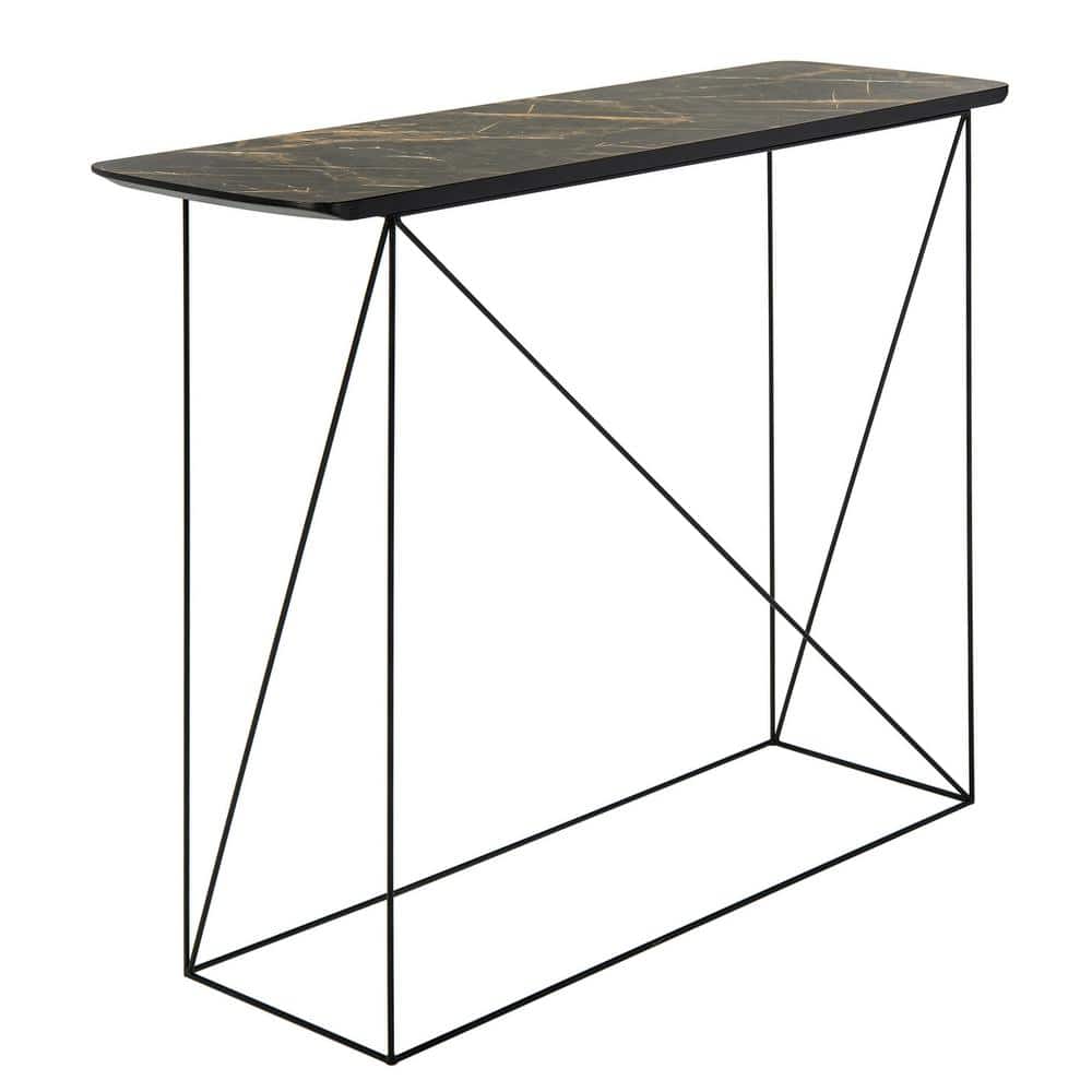 Transitional Black Wood and Metal Console Table with Storage